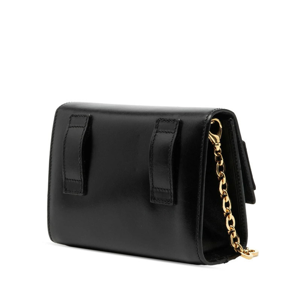 Salvatore Ferragamo Leather Gold Bag Chain Black Vara Ribbon Shoulder Gold Black